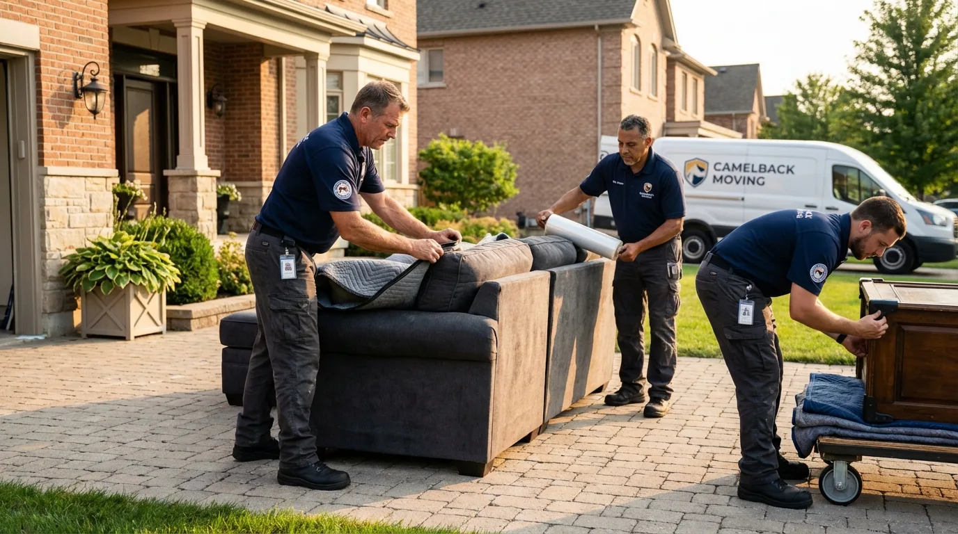 Large estate moving crew wrapping furniture in Camino, CA